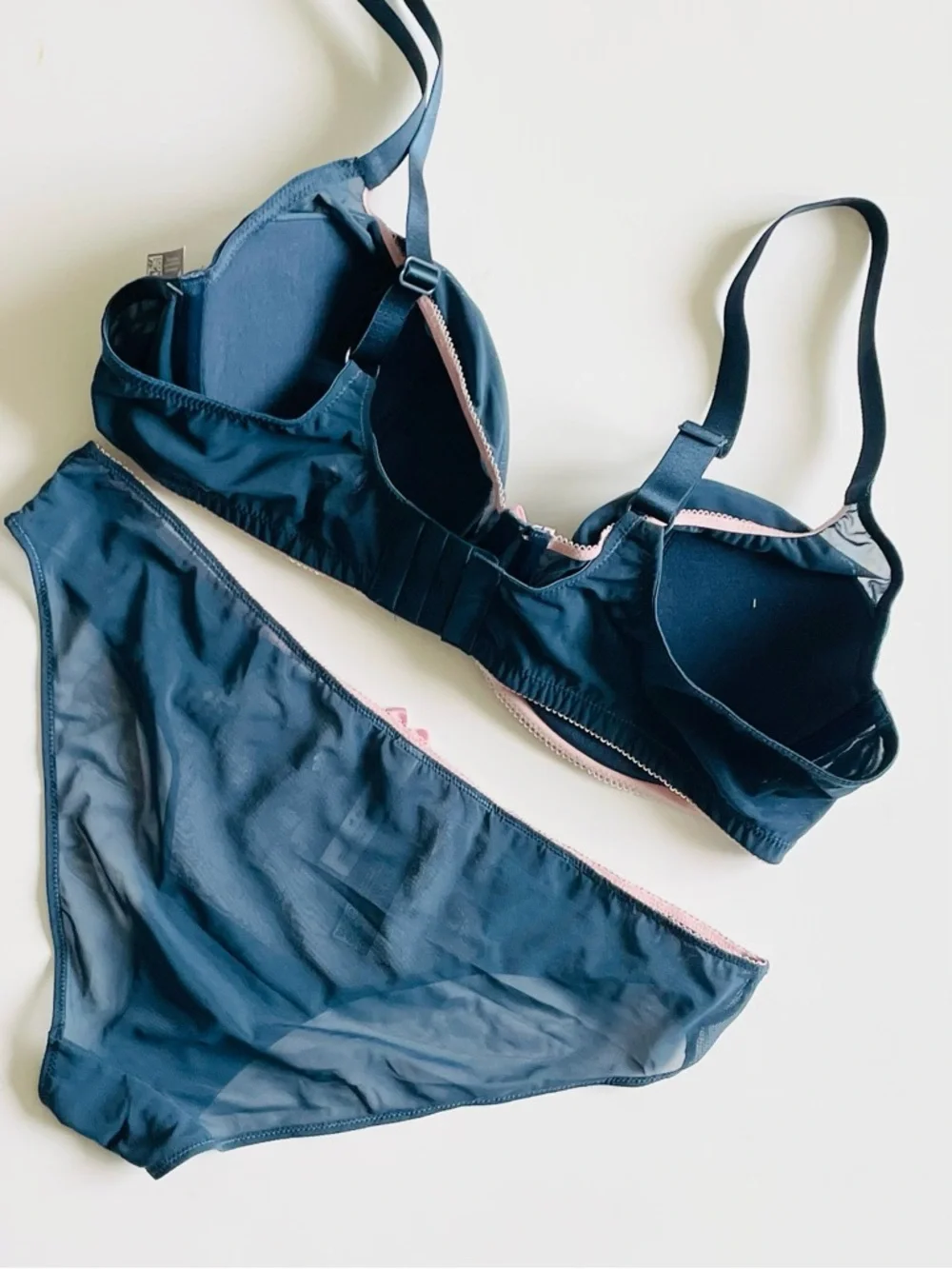 NWT Adore Me 42DD 0X blue floral embroidered bra set with panties